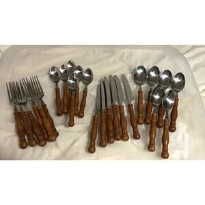 VTG Harbor House Lifetime Cutlery Old Homestead Stainless Steel Wood Svc Six(6)